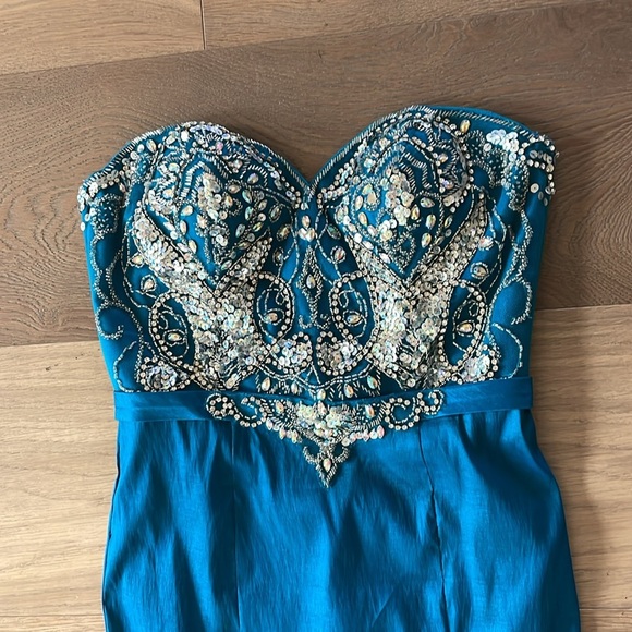 Milano Formals Teal Beaded Mermaid Formal Dress Size 8 - Picture 2 of 12